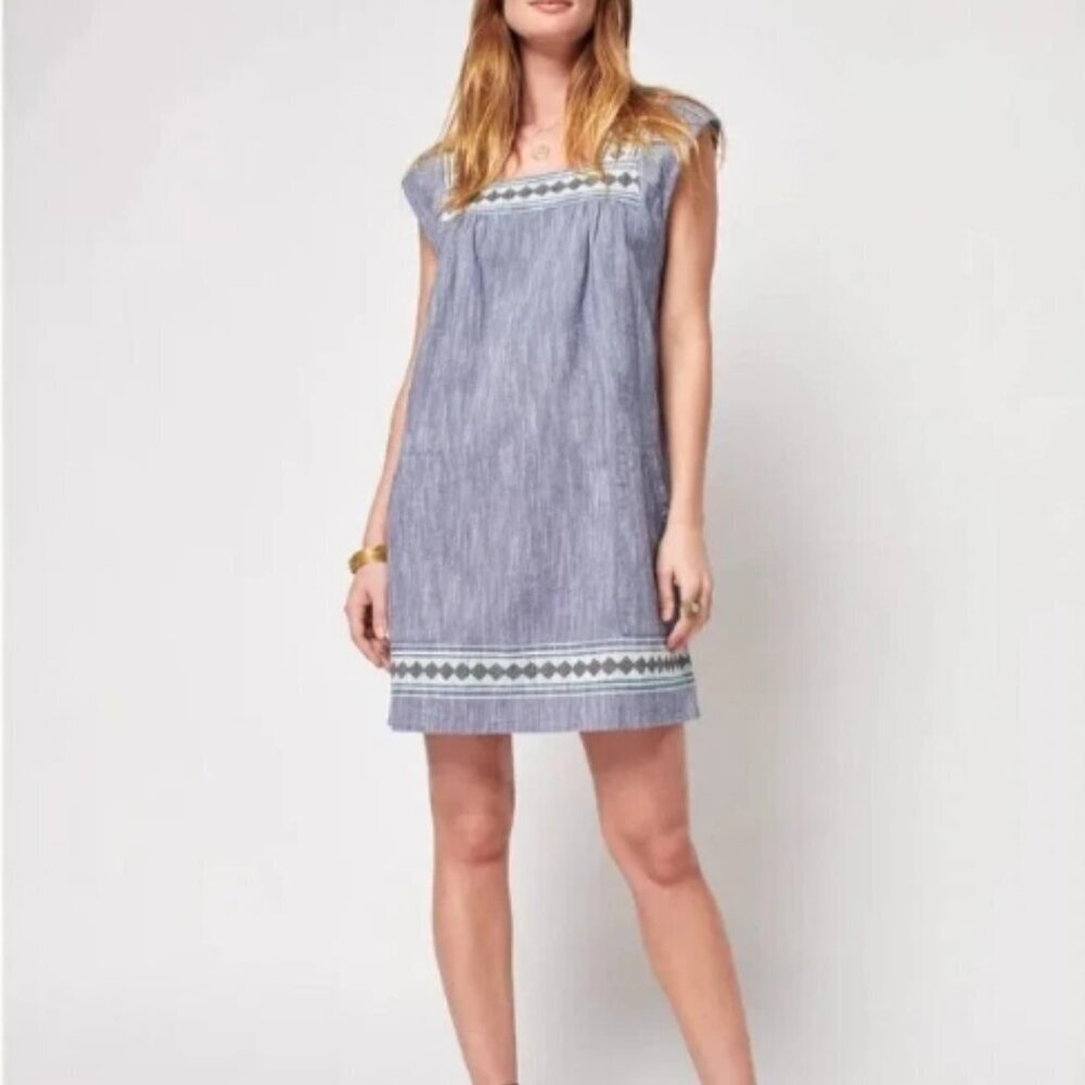 Faherty Hailee Sleeveless Boho Tribal Embroidered Mini Dress Organic Cotton - XS